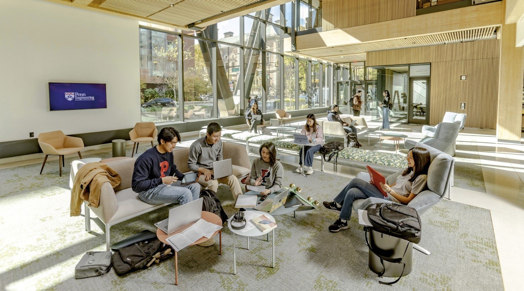 AGH lobby with students